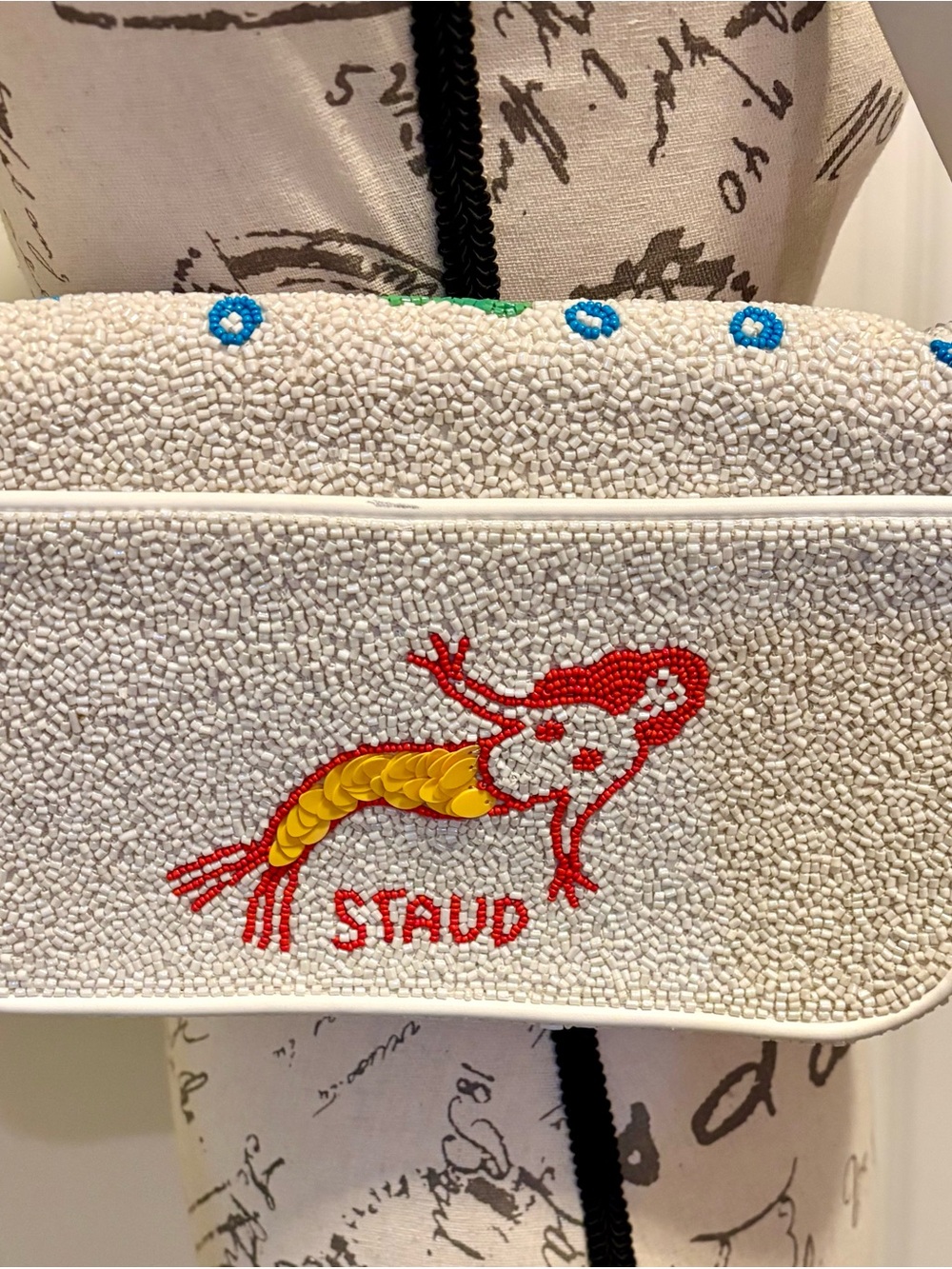 STAUD Tommy Hand Beaded Tropical Fish Shoulder Bag White Leather - Picture 5 of 16